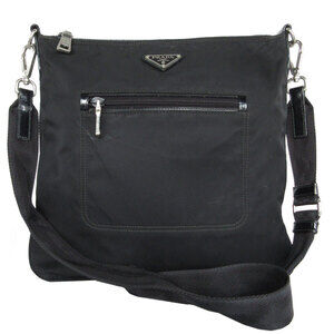 Prada crossbody shoulder bag black silver leather